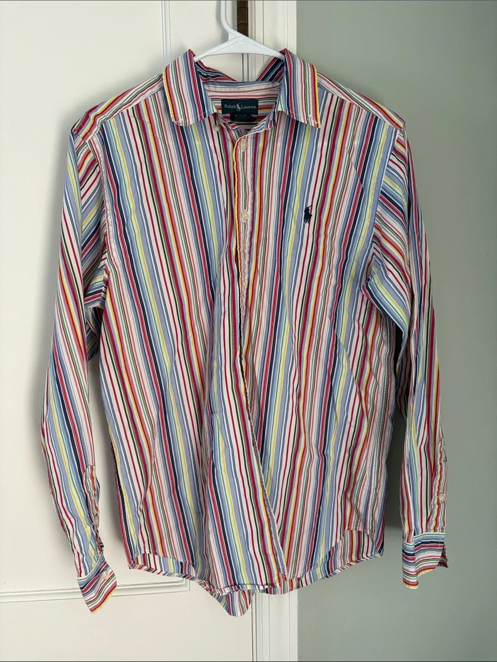 Ralph Lauren Boys 18-20 Multicolor Vertical Stripe Button-Down Cotton Shirt